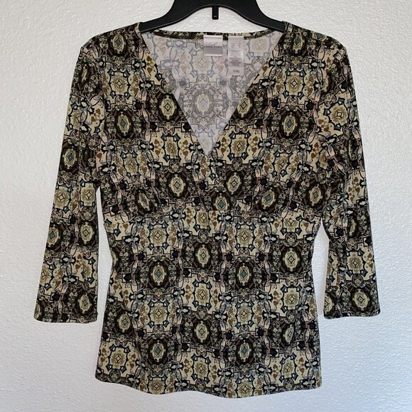 Emma James Blouse Women’s Small V Neck 3/4 Sleeves Geometric Ladies - Picture 4 of 9